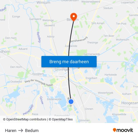 Haren to Bedum map