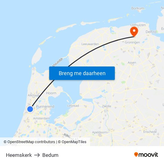 Heemskerk to Bedum map