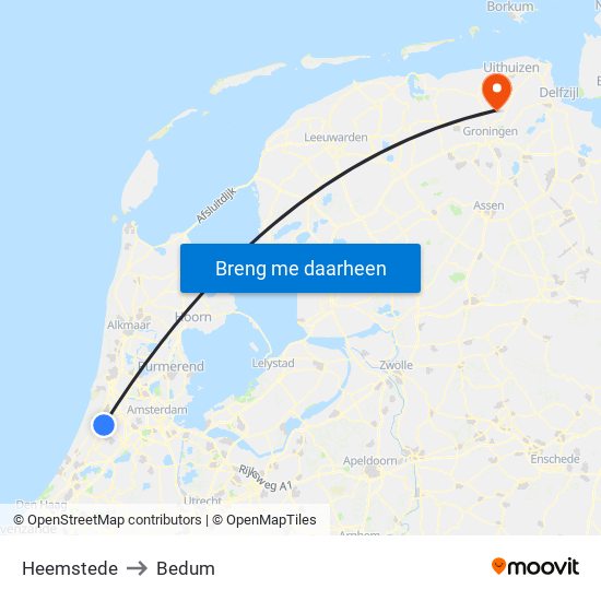 Heemstede to Bedum map