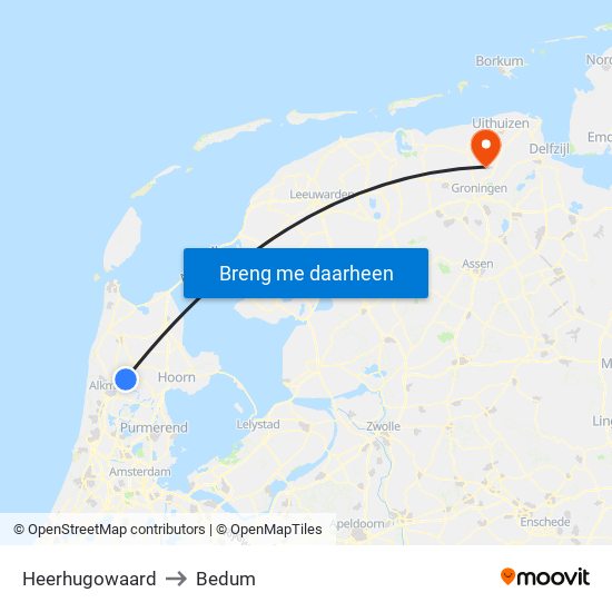 Heerhugowaard to Bedum map