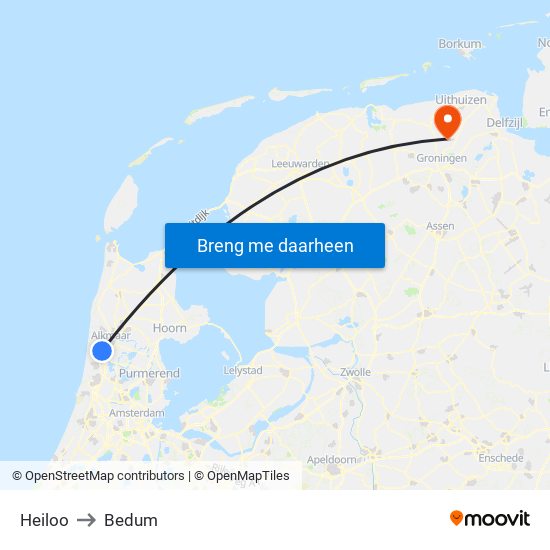 Heiloo to Bedum map