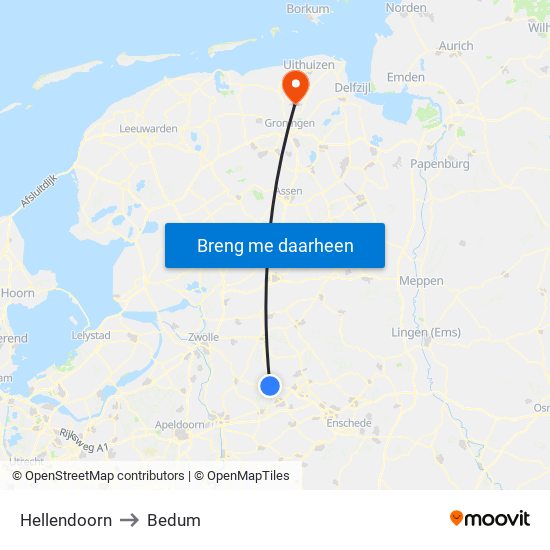 Hellendoorn to Bedum map
