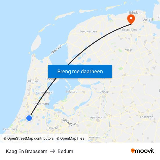 Kaag En Braassem to Bedum map