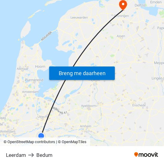 Leerdam to Bedum map