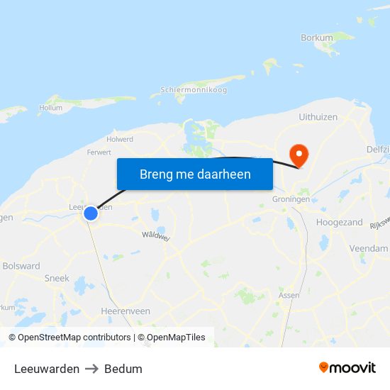 Leeuwarden to Bedum map