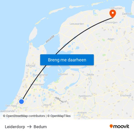 Leiderdorp to Bedum map