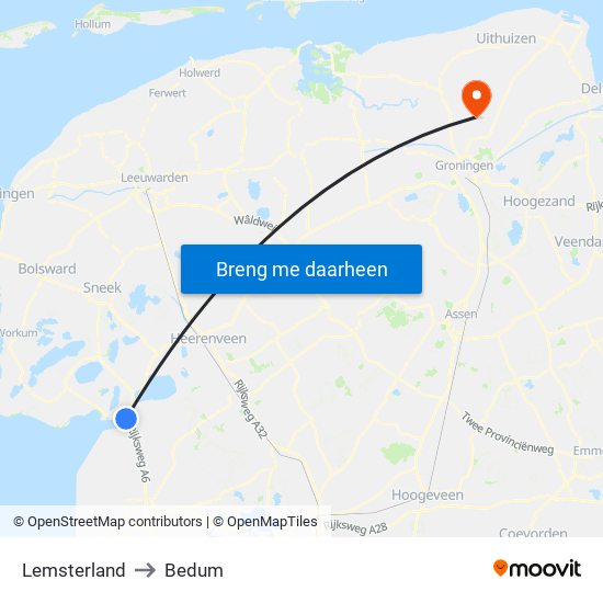 Lemsterland to Bedum map