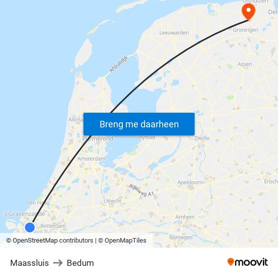 Maassluis to Bedum map