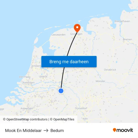Mook En Middelaar to Bedum map