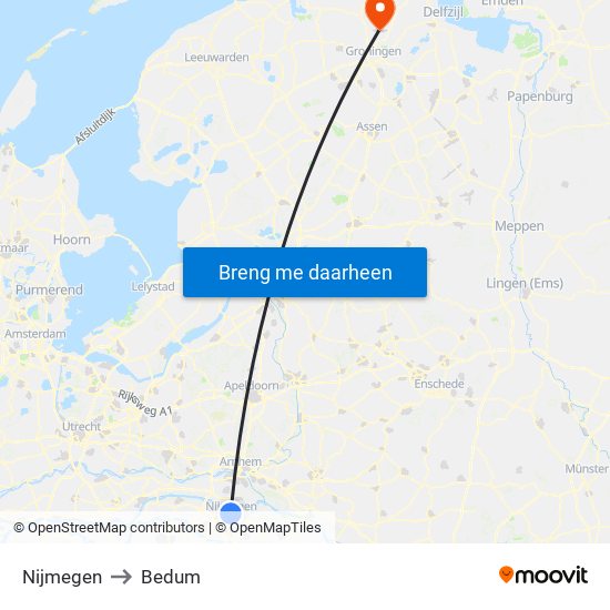 Nijmegen to Bedum map