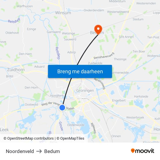 Noordenveld to Bedum map