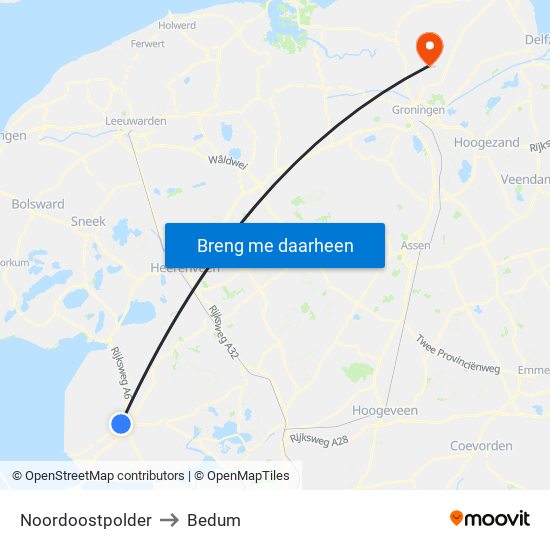 Noordoostpolder to Bedum map