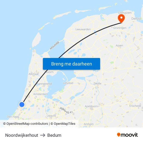 Noordwijkerhout to Bedum map