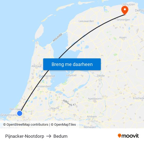 Pijnacker-Nootdorp to Bedum map