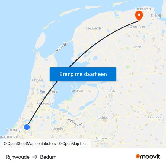 Rijnwoude to Bedum map