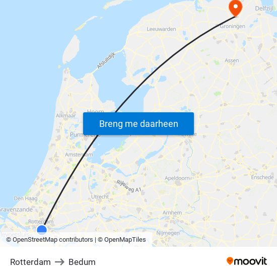Rotterdam to Bedum map