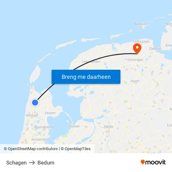 Schagen to Bedum map