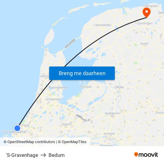 'S-Gravenhage to Bedum map