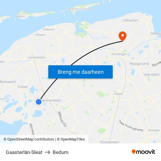 Gaasterlân-Sleat to Bedum map