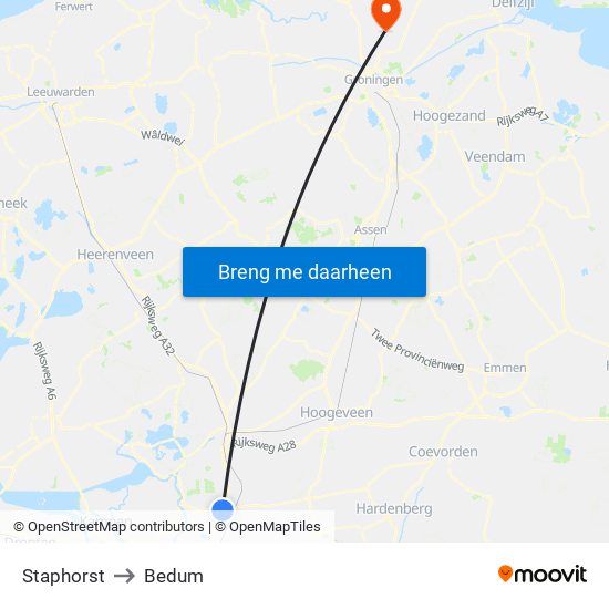 Staphorst to Bedum map