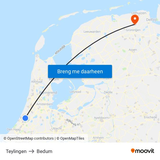 Teylingen to Bedum map