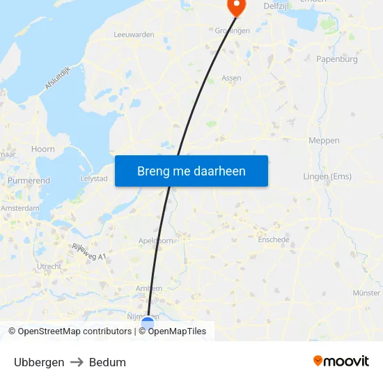 Ubbergen to Bedum map
