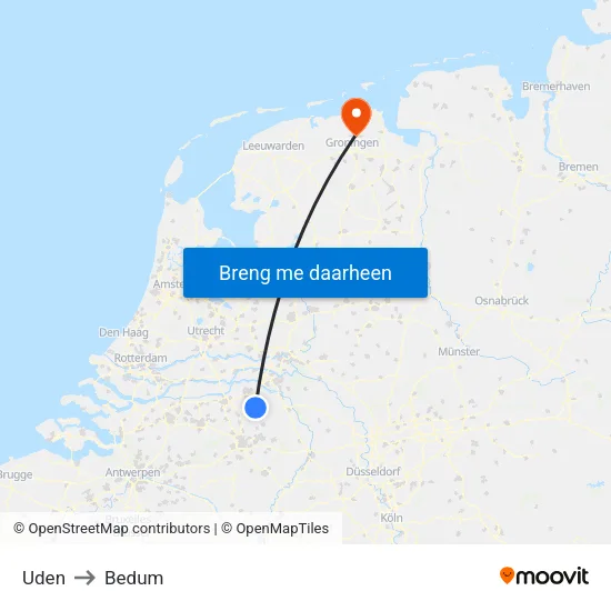 Uden to Bedum map