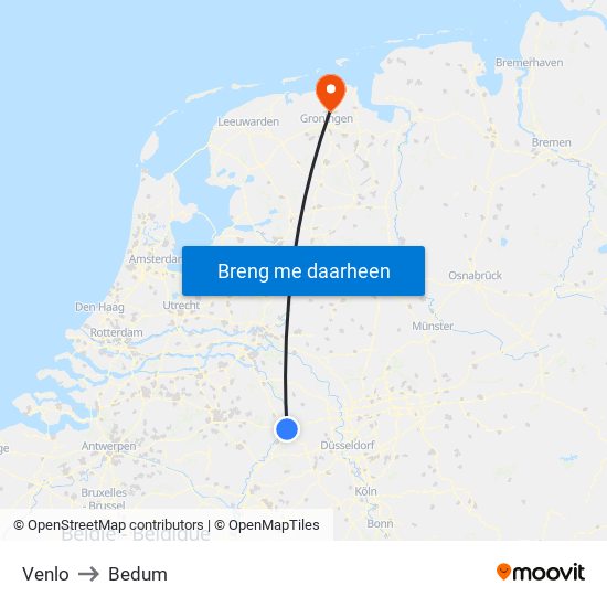 Venlo to Bedum map