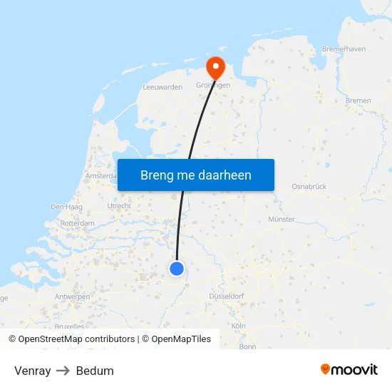 Venray to Bedum map