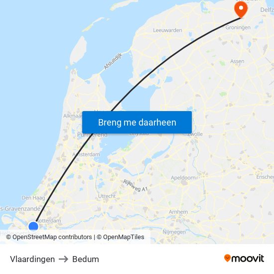 Vlaardingen to Bedum map