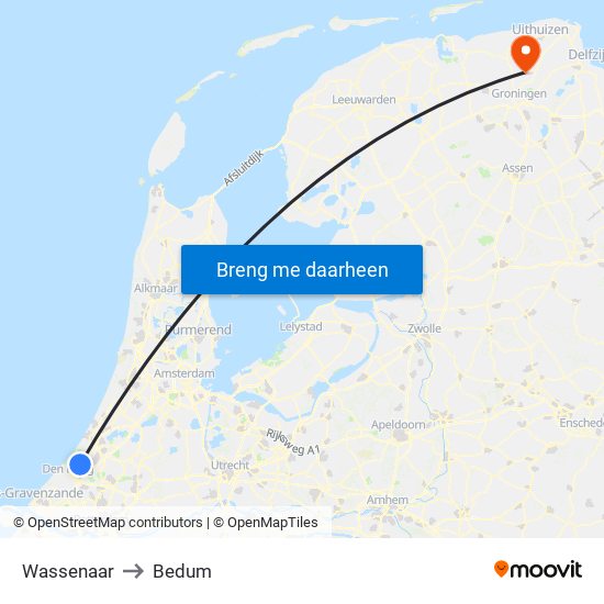 Wassenaar to Bedum map