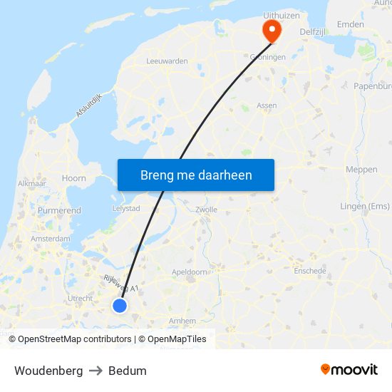 Woudenberg to Bedum map