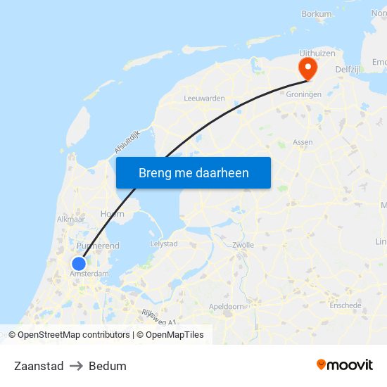 Zaanstad to Bedum map