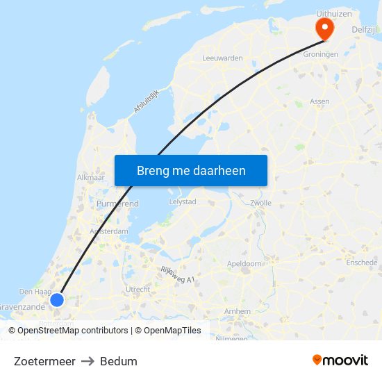 Zoetermeer to Bedum map