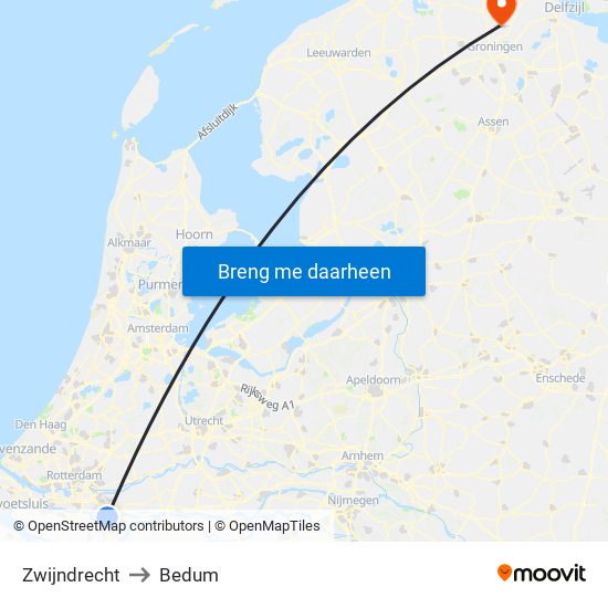 Zwijndrecht to Bedum map