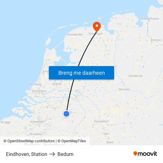 Eindhoven, Station to Bedum map