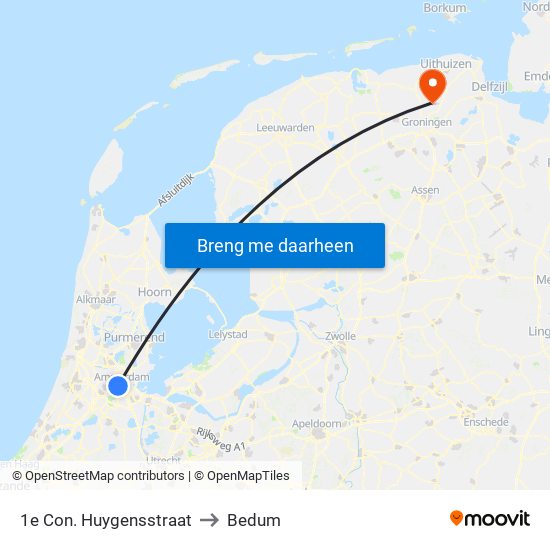 1e Con. Huygensstraat to Bedum map