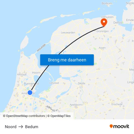 Noord to Bedum map