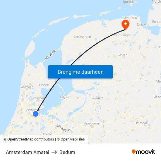 Amsterdam Amstel to Bedum map