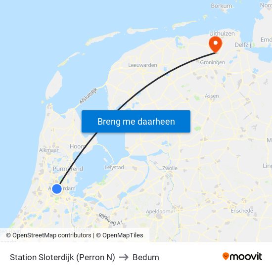 Station Sloterdijk (Perron N) to Bedum map