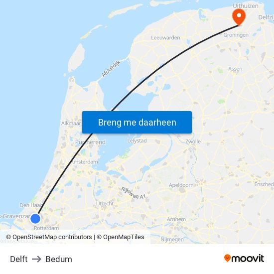 Delft to Bedum map