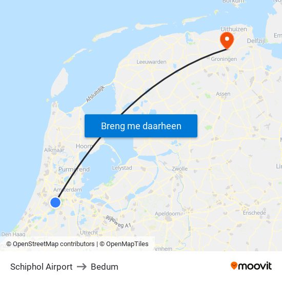 Schiphol Airport to Bedum map