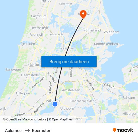 Aalsmeer to Beemster map