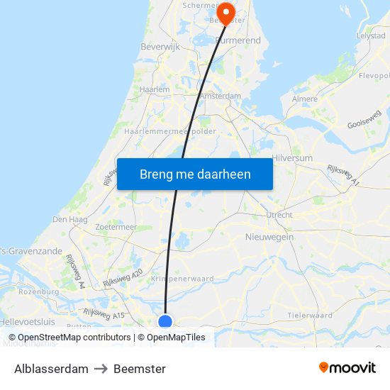 Alblasserdam to Beemster map