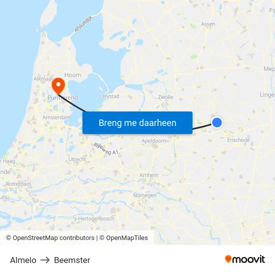 Almelo to Beemster map