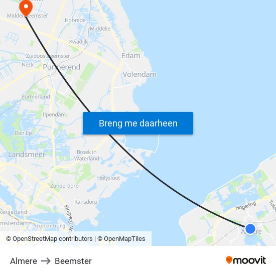 Almere to Beemster map