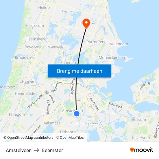 Amstelveen to Beemster map