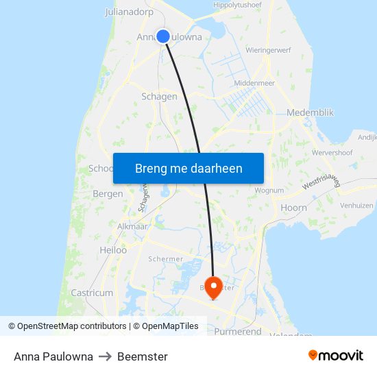 Anna Paulowna to Beemster map