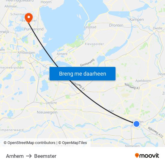 Arnhem to Beemster map