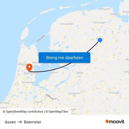 Assen to Beemster map